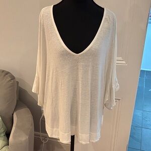 Lands' End Cream V-Neck Short Sleeve Top